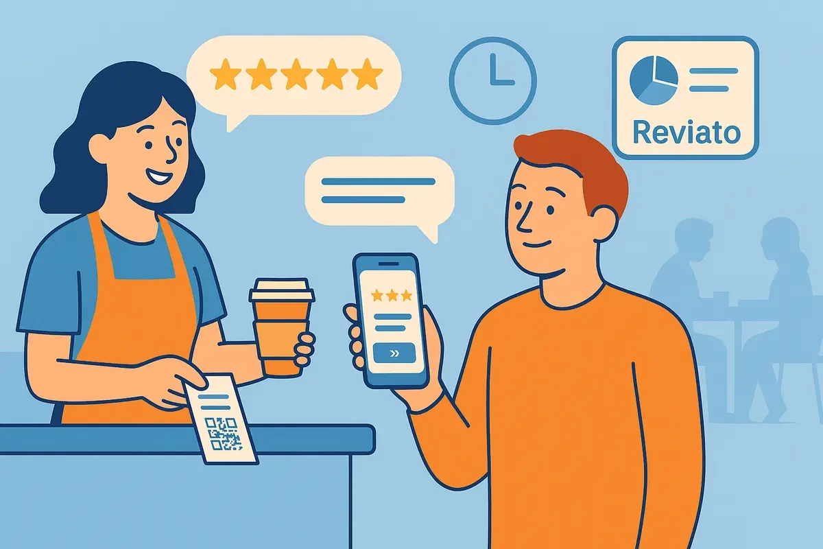 Owner sending review invites from the sidewalk