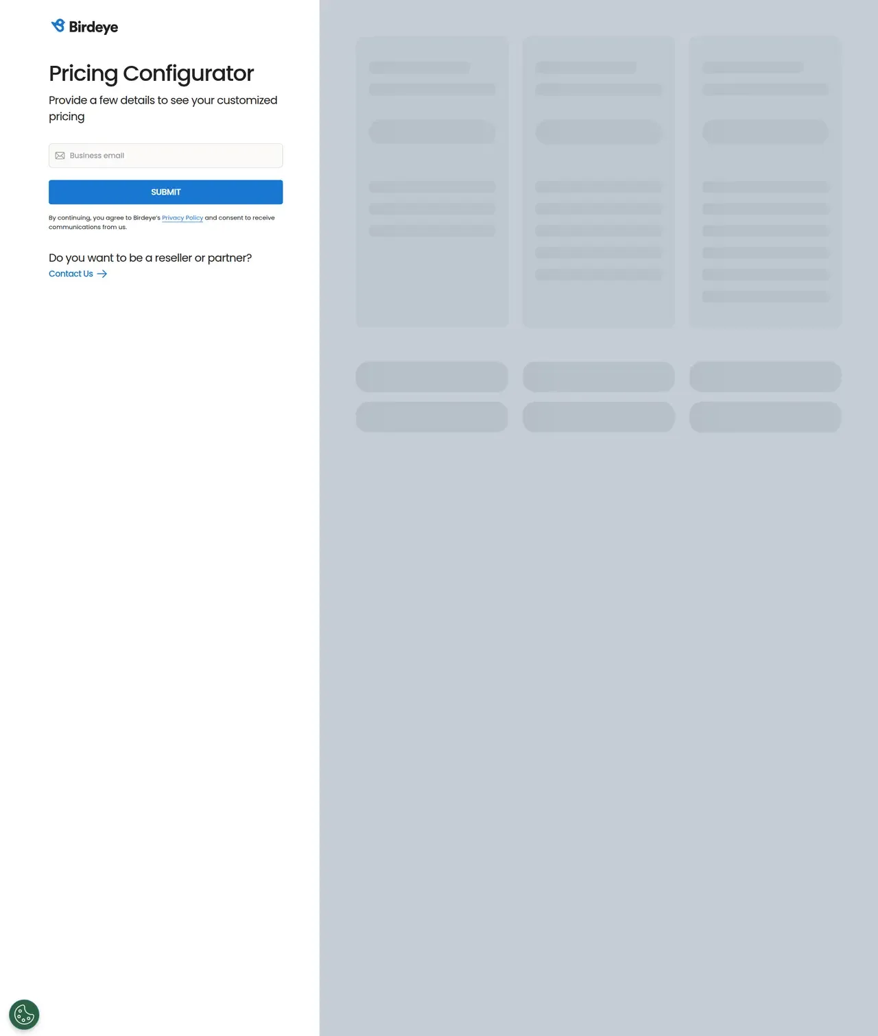 Birdeye public pricing configurator showing quote-based plan cards
