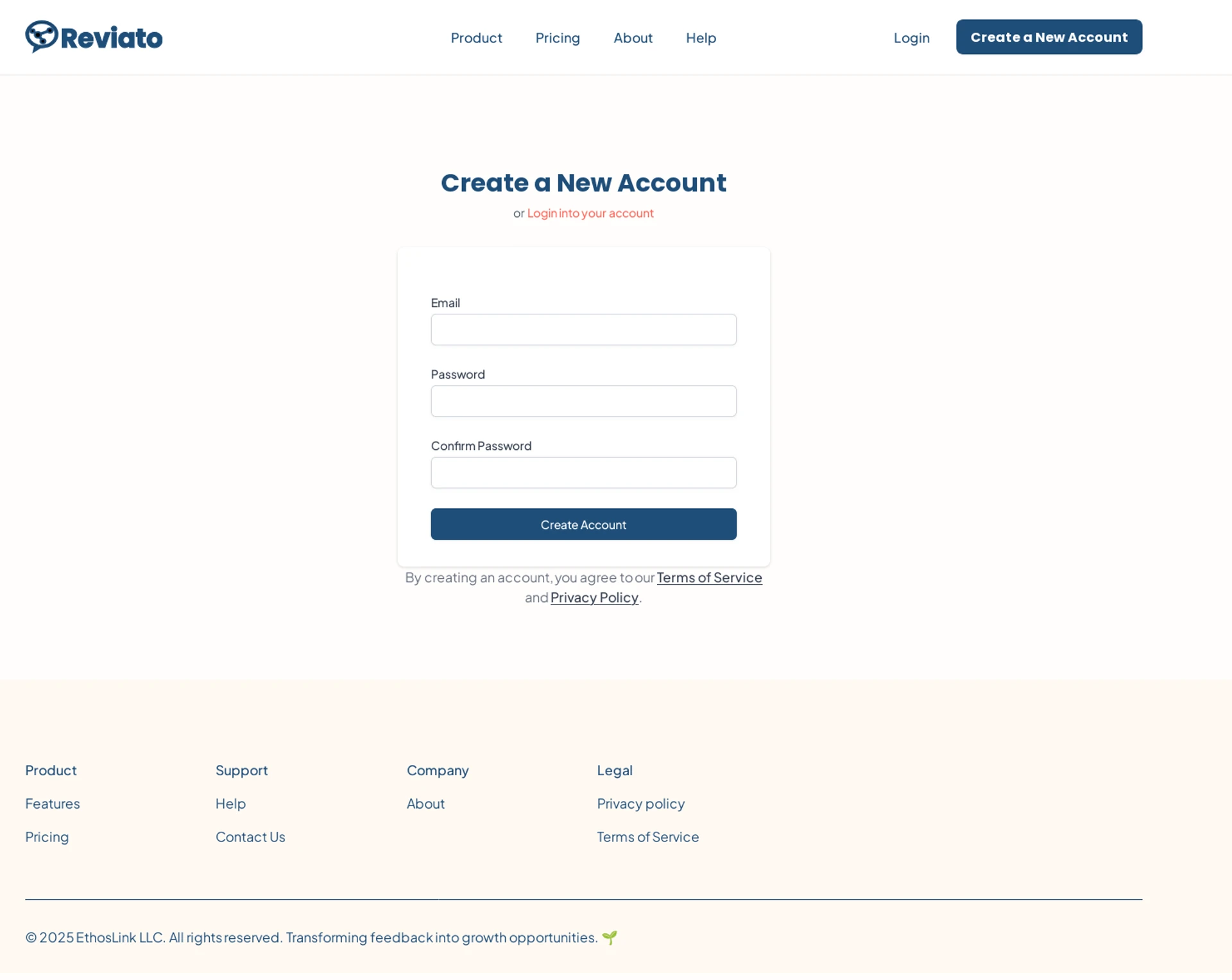Reviato Setup Screenshot: Create Your Account