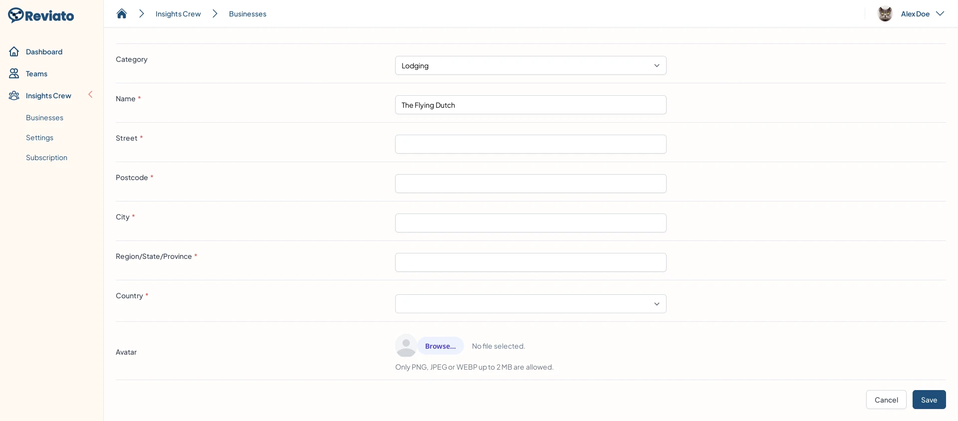 Reviato Setup Screenshot: Add Your Business
