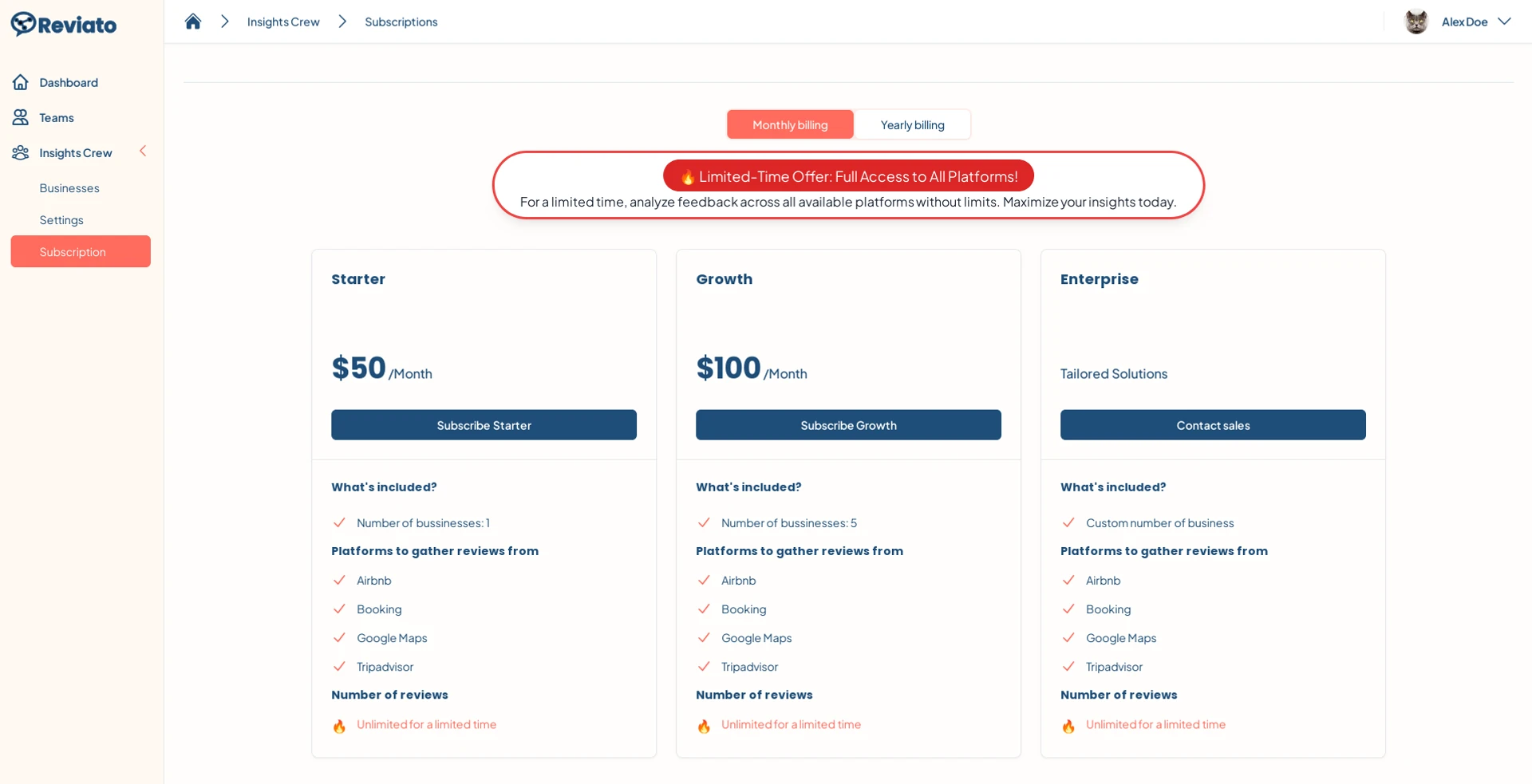 Reviato Setup Screenshot: Start Free Trial