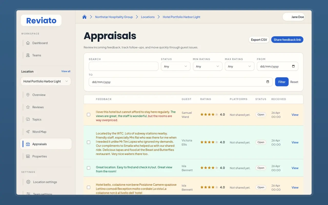 CSV export for appraisals (customer feedback)