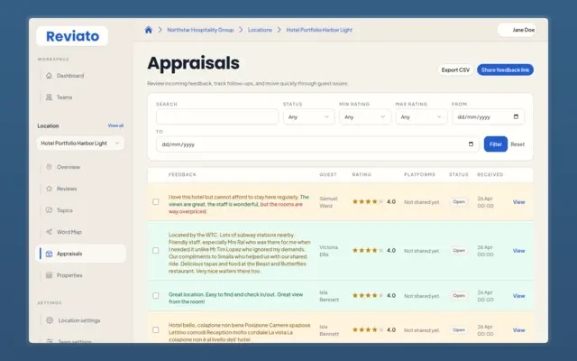 CSV export for appraisals (customer feedback)