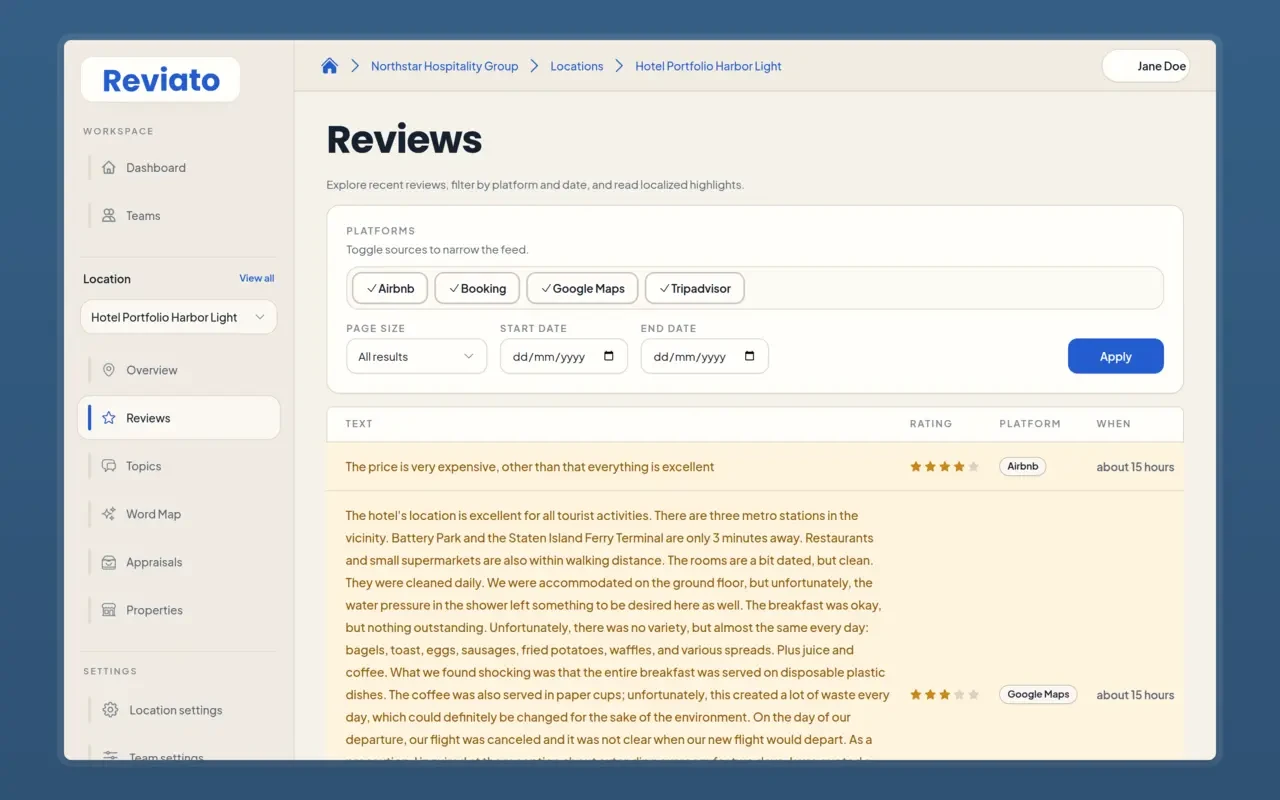 Review highlights that show the exact phrases behind sentiment