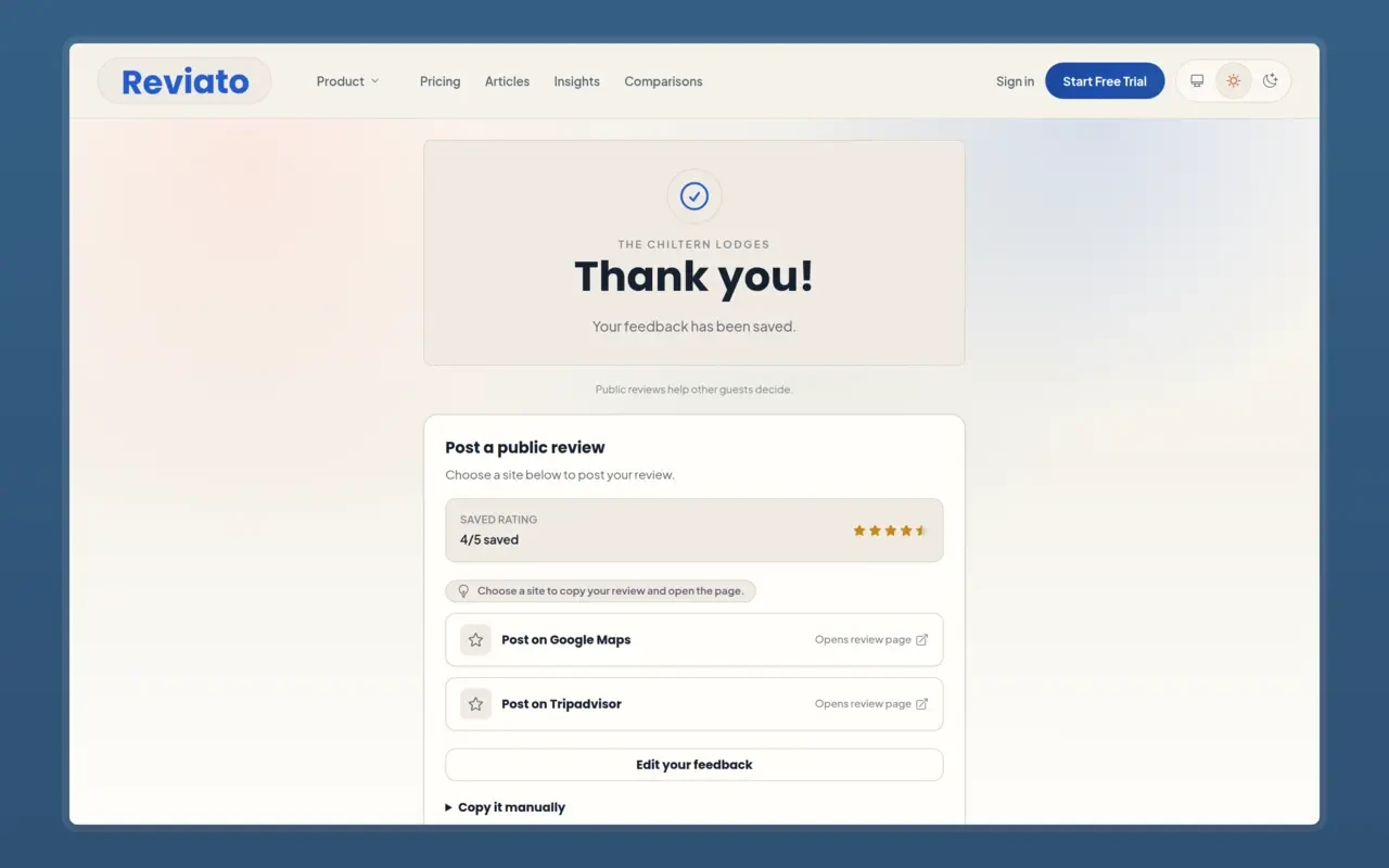Customer-controlled review sharing step